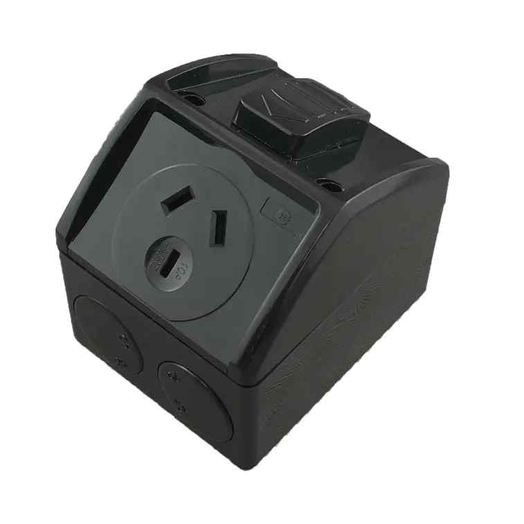 CGS Weatherproof GPO SINGLE 10A – Half Size New Style BLACK WPOS10NHB