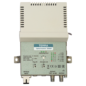 MATCHMASTER TERRA Fibre Receiver 106dBμV Output with SC/APC Connector 47-862MHz 20MM-OD005P