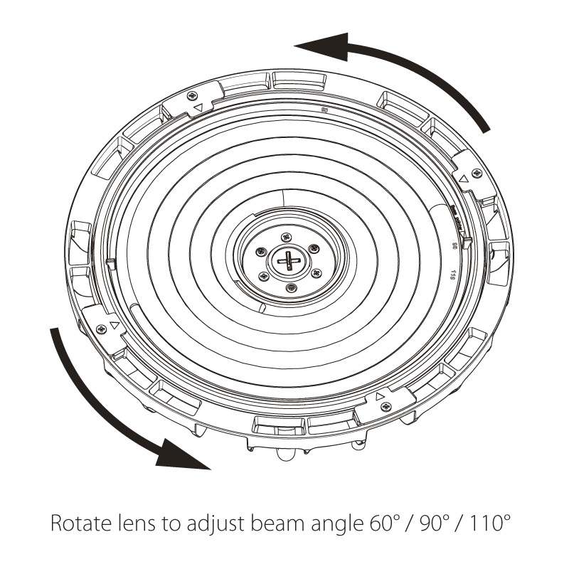 ENSA LHB-G150-A 150W LED high bay light with adjustable wattage, colour temperature and beam angle