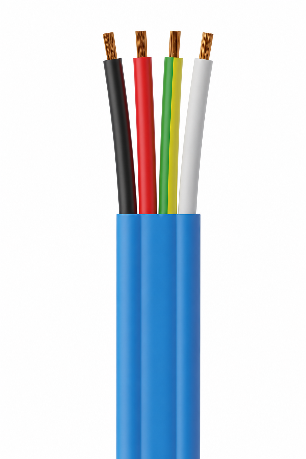 1.5mm² blue air conditioning interconnecting cable, 3 core and earth, with exposed coloured copper conductors.
