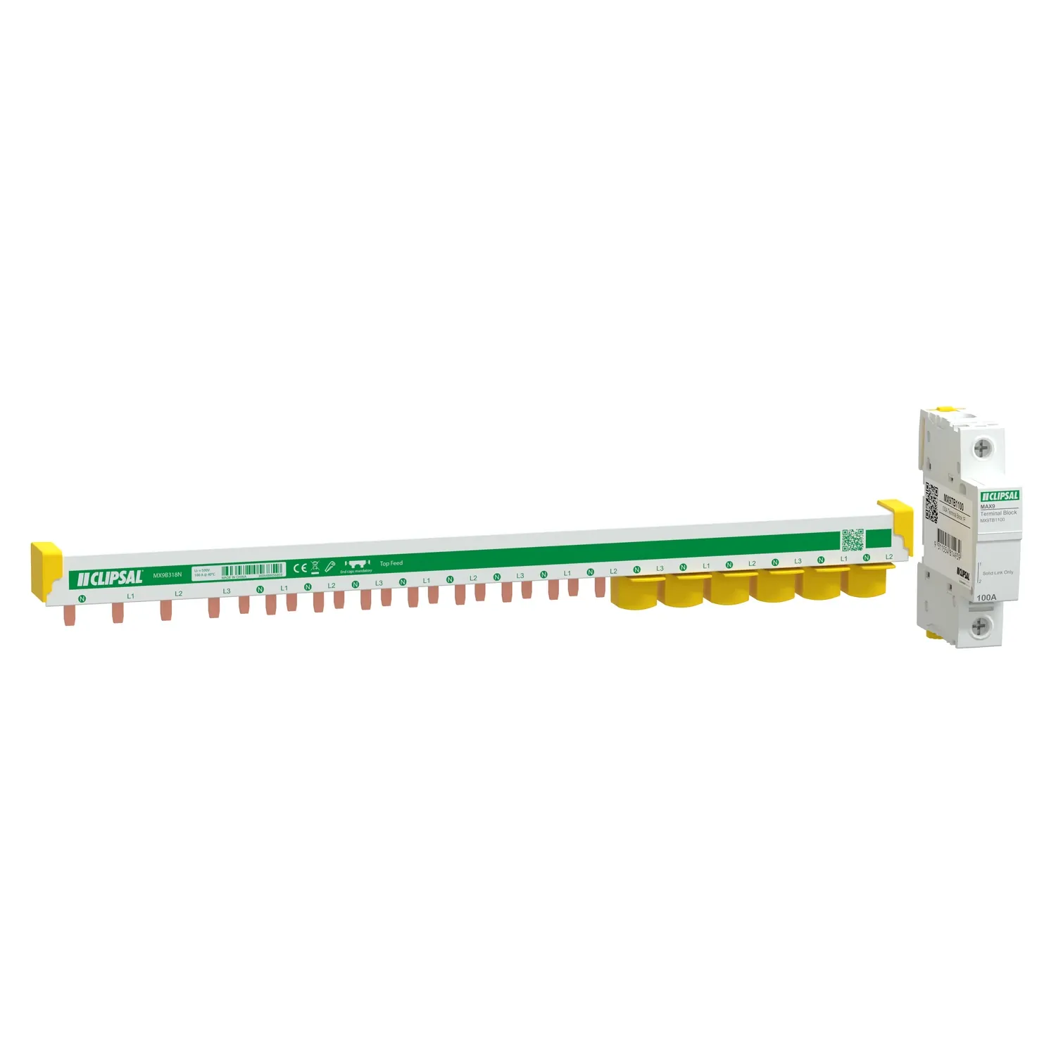 Clipsal MAX9 100 Amp Top Feed Slim Comb Busbar 3 Pole + Neutral 18 Module With N Block & Accessories