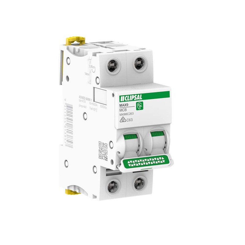 Clipsal MAX9 63 Amp MCB C Curve 2 Pole 6kA