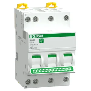 Clipsal 25 Amp MAX9 Miniature Circuit Breaker MCB C Curve 3 Pole + N C Curve 6kA