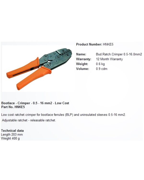 CABAC Bootlace Crimper 0.5-16.0mm2 Low Cost (1/each) HNKE5 - Image 3