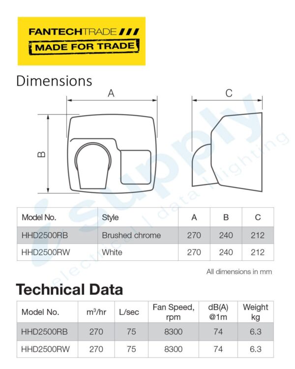 FANTECHTRADE Hand Dryer – Stainless Steel FANHHD2500RB - Image 3
