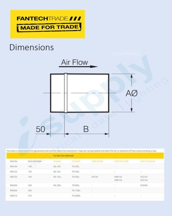 FANTECH In-line back draft damper 100mm RSK100 - Image 3