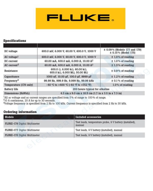Fluke MULTIMETER 1000V TRUE-RMS BACKLIGHT, FLU177 - Image 3