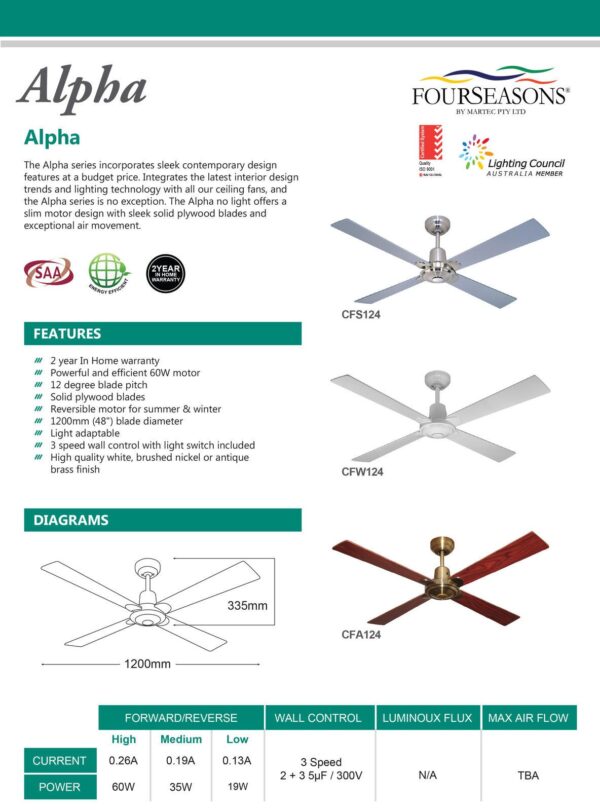 Martec Alpha 4 Blade Ceiling Fan Silver CFS124 - Image 4