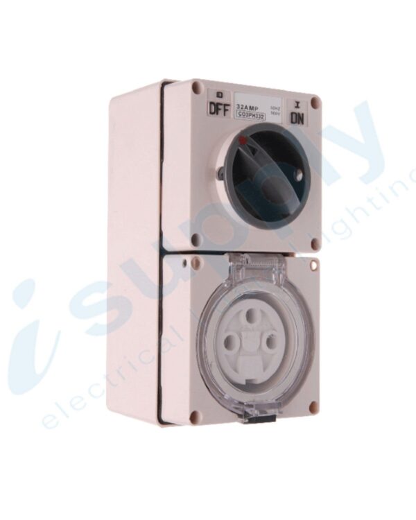 PULSET Single Phase 3 Round Pin Combo Switch & Socket 20A IP/CO3PH320R