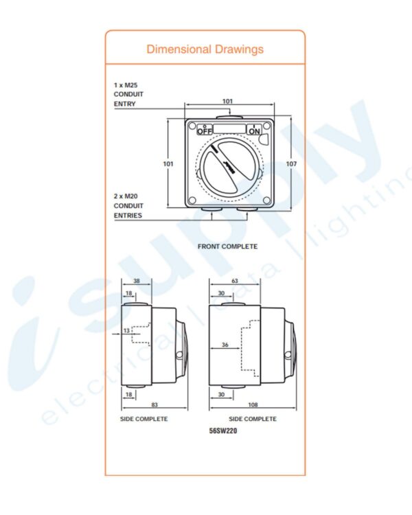 PULSET Three Phase Square Surface Switch 10 Amp IP/S3P10 - Image 4