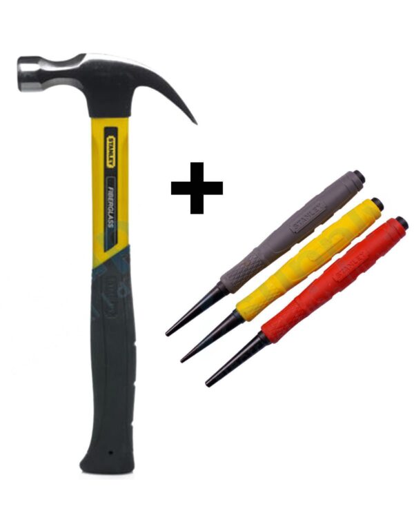STANLEY CARPENTERS CLAW HAMMER 16oz 51-071 AND 3 PIECE NAIL PUNCH SET 58-930