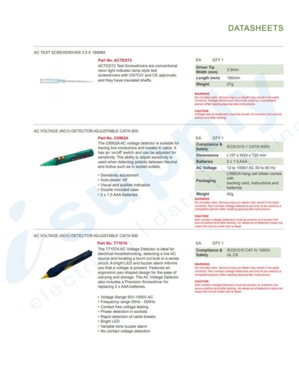 CABAC AC VOLTAGE (NCV) DETECTOR ADJ CATIII 600 C8902A - Image 3
