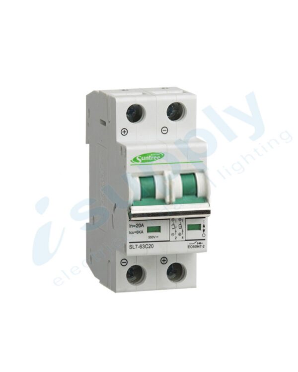 2 Pole DC Circuit Breaker 20A MCB 500V Non-Polarised