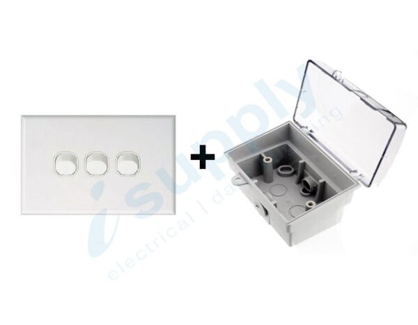DEXTON Triple Light Switch 3 Gang + Weatherproof Box Lock Clear Lid