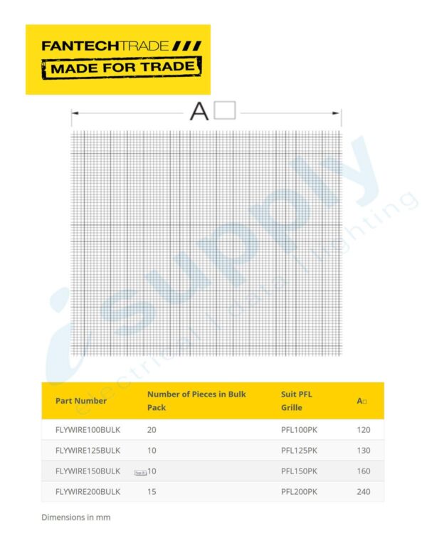 FANTECHTRADE 125mm flywire mesh – BULK, PURCHASE IN QTY OF 10 FANFLYWIRE125BULK