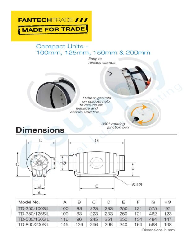 FANTECHTRADE Fan In-Line 200mm 1phase TD Silent series FANTD-800/200 - Image 3