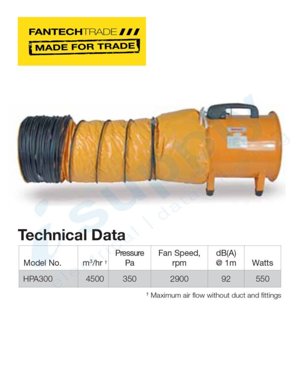 FANTECHTRADE PVC Fire Retardant Duct – 5m x 300mm FANHPA300-FD5