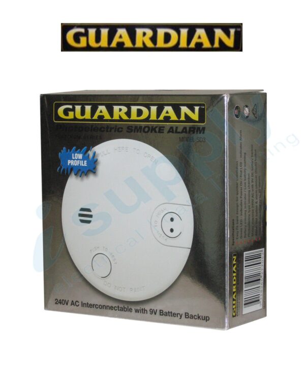 GUARDIAN SMOKE ALARM PHOTOELECTRIC 240V C/W 9V BATT BACKUP SD3