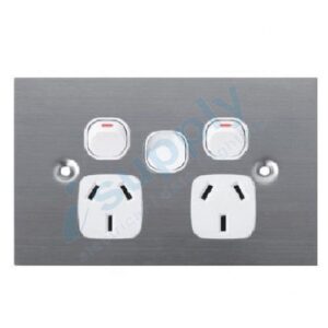 DEXTON FLAT STAINLESS STEEL DOUBLE POWER POINT GPO AND EXTRA SWITCH DXSGPO2X