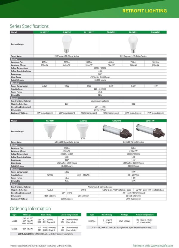 ENSA 6.5W LED Light Bulb Screw (6500K) LEDBL6WB2265K - Image 4