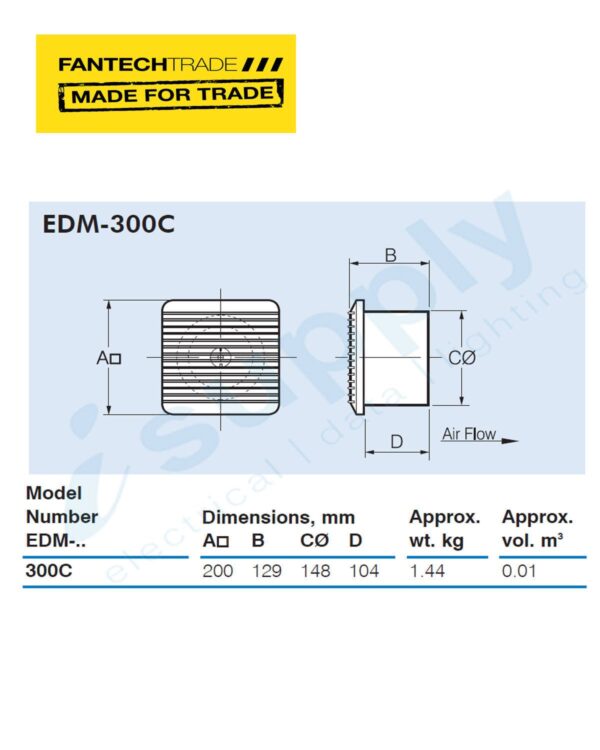 FANTECH Fan wall/ceiling model 1phase 150mm spigot EDM-300C - Image 3