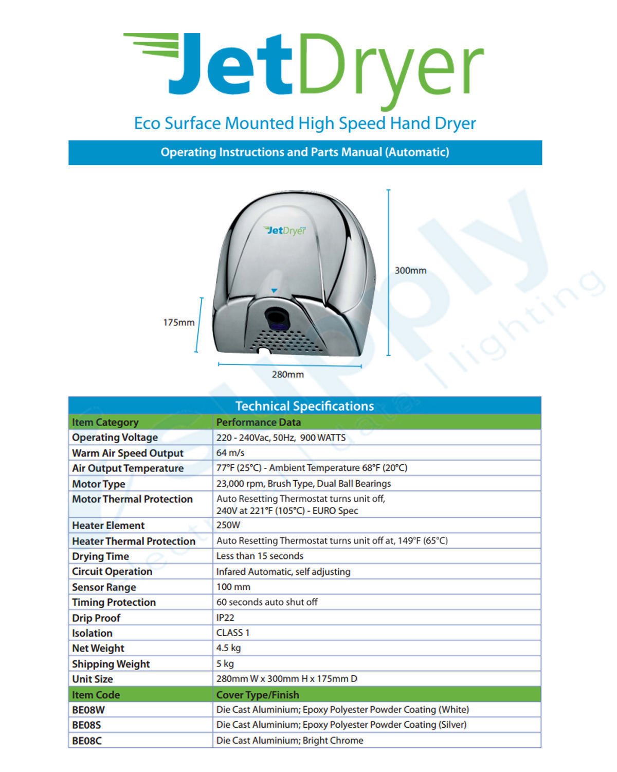 JetDryer Eco - Jet Hand Dryer, White