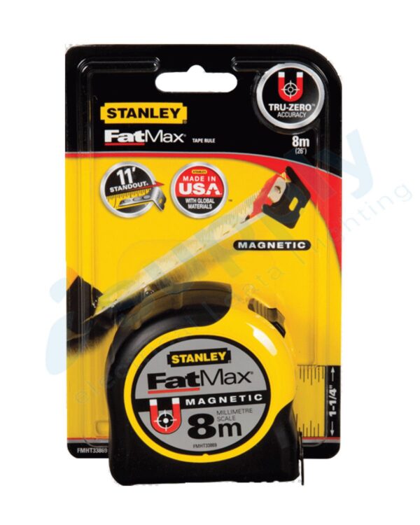 STANLEY FAT MAX MAGNETIC 8m METRIC TAPE MEASURE (3.3m STANDOUT) FMHT33869 - Image 3