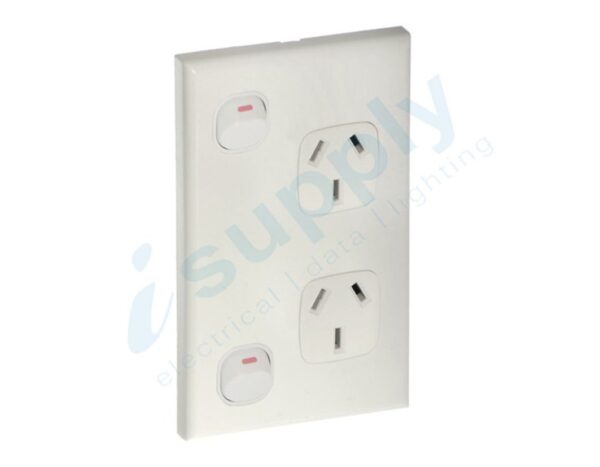 DEXTON Vertical Double Power Point White GPO Electrical Powerpoint 10A DXWGPO2V