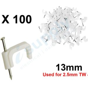 100 Pack Cable Clips with Nail 13mm Flat WHITE – Good For 2.5mm Twin And Erath