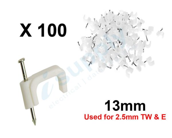 100 Pack Cable Clips with Nail 13mm Flat WHITE – Good For 2.5mm Twin And Erath