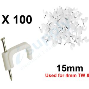 100 Pack Cable Clips with Nail 15mm Flat WHITE – Good For 4mm Twin And Erath
