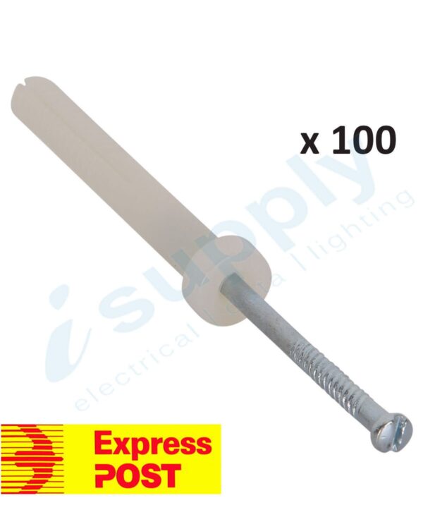 100 x Nylon Nail In Plug Round head Masonry Anchor Tappets 6.5mm x 40mm EXPRESS