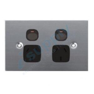 DEXTON BLACK FLAT STAINLESS STEEL DOUBLE POWER POINT GPO SLIM DXSGPO2/B