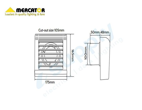 Mercator Window / Wall Exhaust Fan | 100mm Model | Bathroom Auto Shutter BWE231WH - Image 3