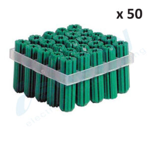 50 x Green Wall Plugs 6.5 x 35mm Wall Fixings for Wall Masonry Screws Express
