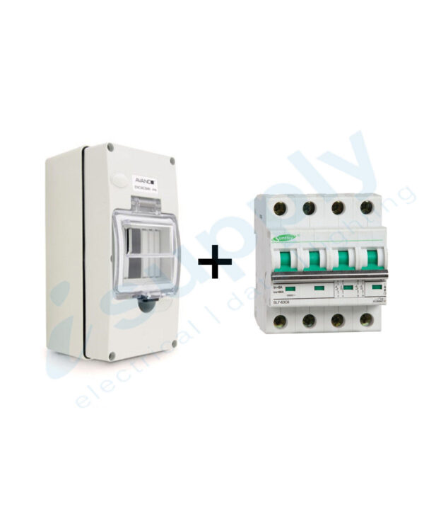 Circuit Breaker 20A 4 Pole MCB DC1000V (Non polarised) Waterproof Enclosure