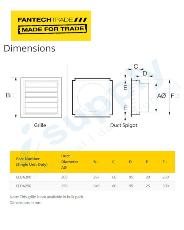 FANTECH Aluminium External Grille with 200mm spigot ELDA200 - Image 3