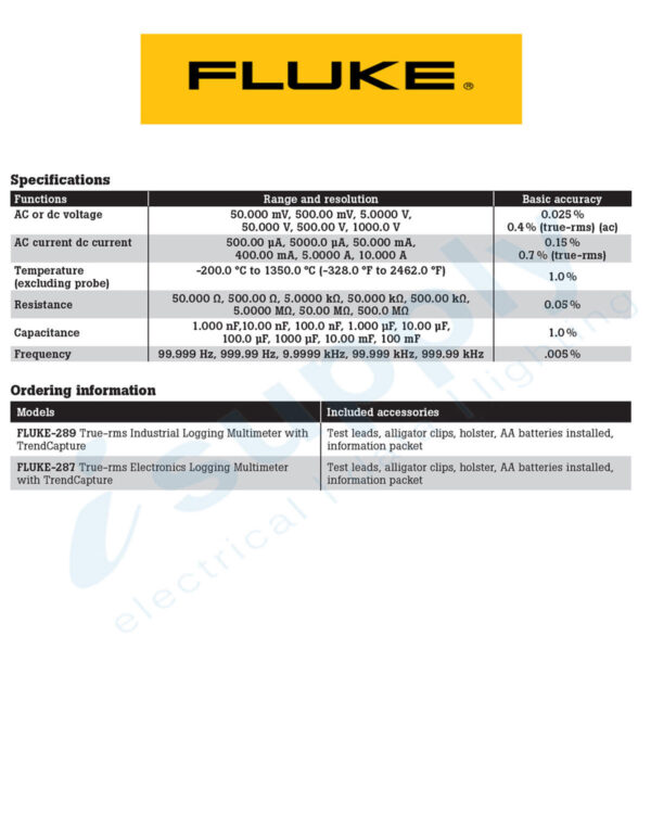 Fluke MULTIMETER 1000V TRUE-RMS INDUSTRIAL LOGGING T/CAPTURE FLU289 - Image 3