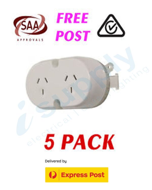 5 x Double Surface Socket / Plug Base White GPO EXPRESS POST - Image 4