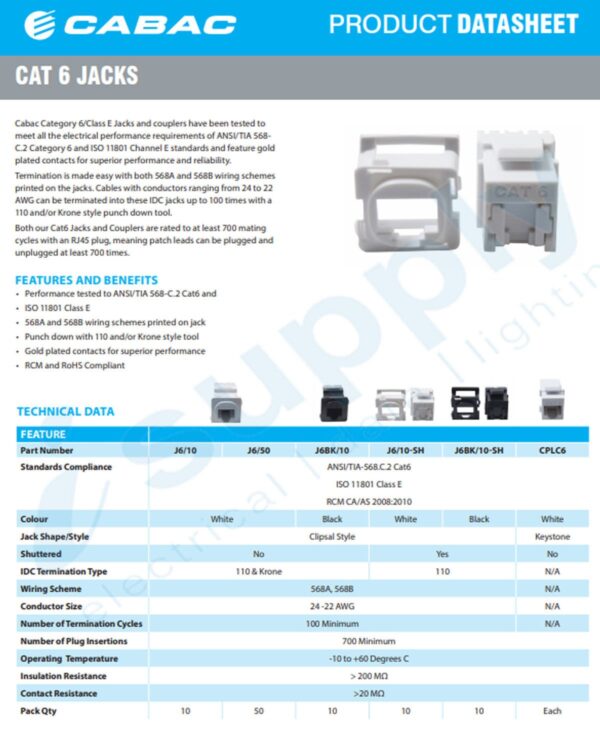 CLIPSAL Compatible CABAC 10 x JACK CAT6 K/110 J6/10 - Image 4