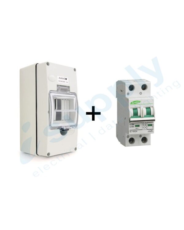 Circuit Breaker 20A 2 Pole MCB DC 500V (Non polarised) Waterproof Enclosure