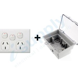 DEXTON Double Power Point Extra Switch + Weatherproof Box Lock Clear Lid