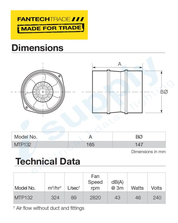FANTECH In-line axial fan 150mm MTP132 - Image 3