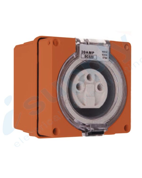 PULSET Single Phase 3 Round Pin Socket 32 Amp Resistive Orange IP/SC332R/RC