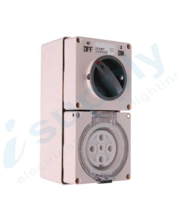 PULSET Three Phase 5 Round Pin Combo Switch & Socket 40A IP/CO3PH540