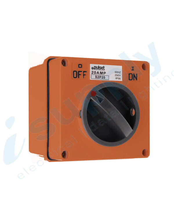 PULSET Two Phase Square Surface Switch 20 Amp Resistive Orange IP/S2P20/RO