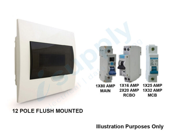 COMPLETE 12 WAY POLE FLUSH DISTRIBUTION BOARD SAFETY SWITCH RCD MAIN SWITCH