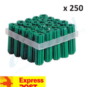 250 x Green Wall Plugs 6.5 x 35mm Wall Fixings for Wall Masonry Screws Express