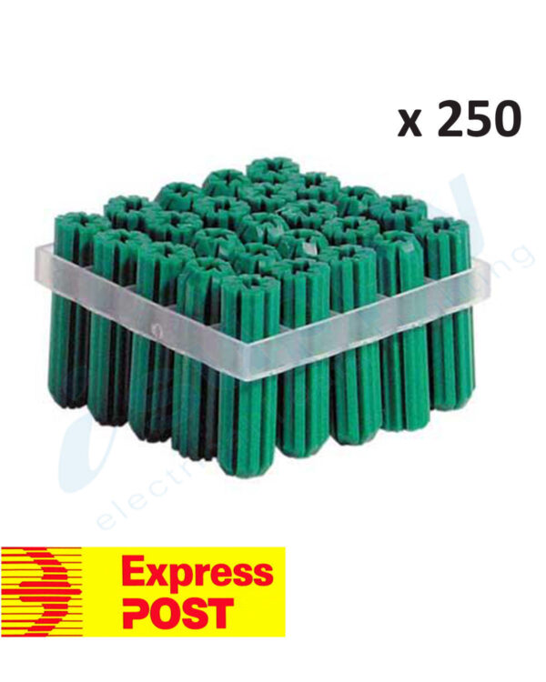 250 x Green Wall Plugs 6.5 x 35mm Wall Fixings for Wall Masonry Screws Express
