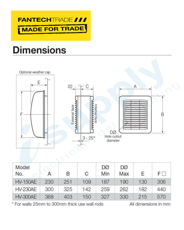 FANTECHTRADE Stylvent Fan wall or window 150mm 1phase single speed FANHV-150AE - Image 3